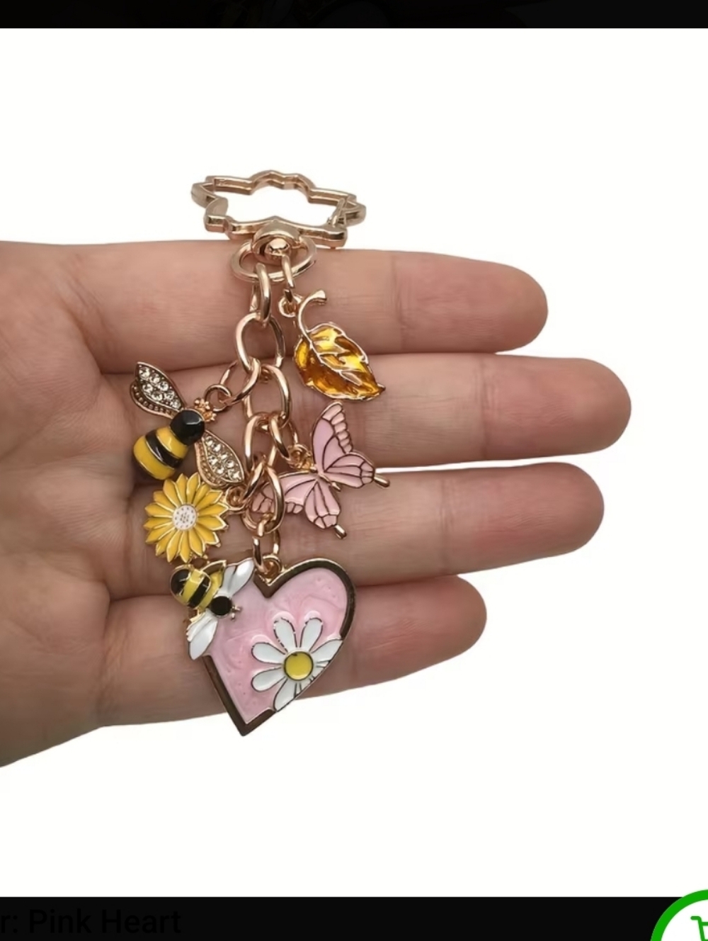 HANDMADE SUMMER THEME KEYCHAIN BEES BUTTERFLY FLOWER BAG ACCESSORY PINK OR BLUE - Picture 4 of 4